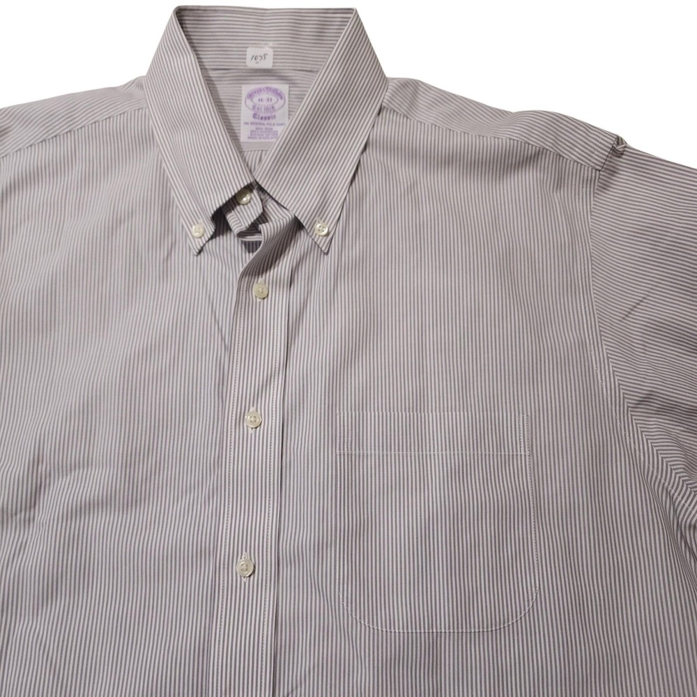 Brooks Brothers Dress Shirt‎ Mens 16 32/33 Gray Stripe Classic Non Iron Cotton
